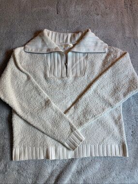 Cream Zip-Front Turtleneck Sweater